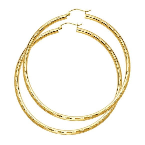 14k Solid Yellow Gold Hoop Earrings 2.5” inches